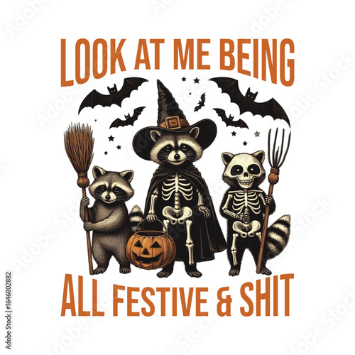 Funny Halloween Raccoon Skeleton Costume Illustration – Cute Festive Animals Vector