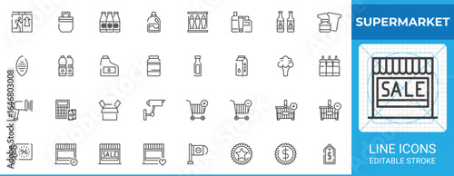 Grocery store line icon set