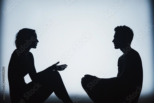 Silhouetted Conversation: Two People in Deep Dialogue, Intense L