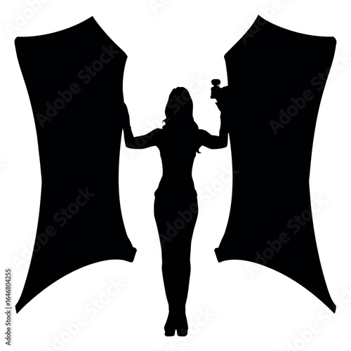 Silhouette of a woman holding draped fabrics with the transparent background reveals a striking presence