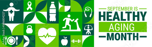 Healthy Aging Month Geometric shape pattern background, banner, card or poster design template is observed every year during September, to raise awareness about the mission. Vector illustration.