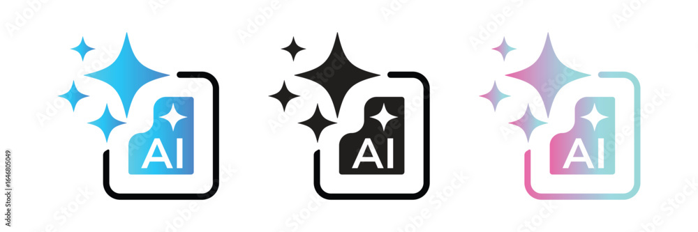 AI generated icon set featuring a sparkle star in square buttons, futuristic digital star logo
