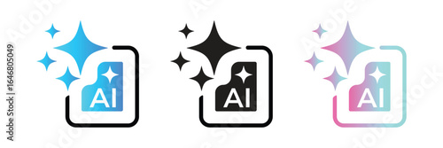 AI generated icon set featuring a sparkle star in square buttons, futuristic digital star logo