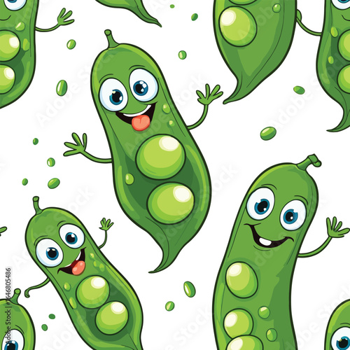 Cheerful Green Pea Cartoon Seamless Pattern Playful Vegetable Design For Kids Textiles And Food Related Projects In A Flat Vector Style