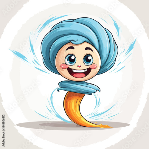 Cute Genie Character Vector Illustration For Childrens Books And Animated Content Whimsical Cartoon Design With Vibrant Colors And Expressive Features For Fantasy And Storytelling Projects
