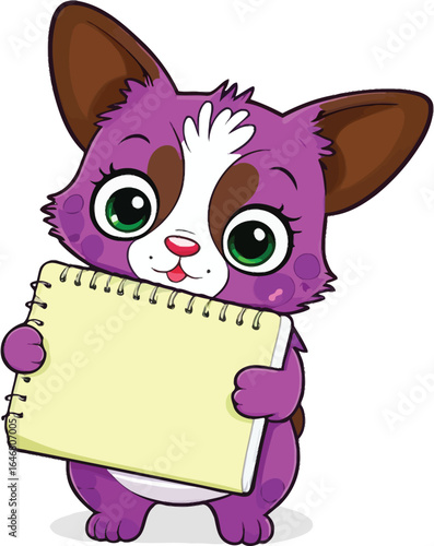 Cute Cartoon Animal Holding A Blank Notepad Colorful Vector Illustration For Childrens Books Educational Material And Design Templates Inviting Creativity And Personalized Messaging