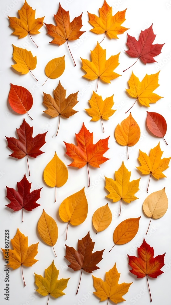 Fototapeta premium Autumn leaves arranged on white background