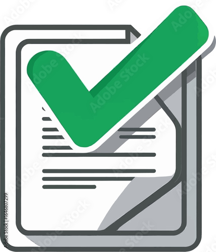 Document with a clear green checkmark for approval or task completion. Suitable for illustrating completed tasks or approved projects.