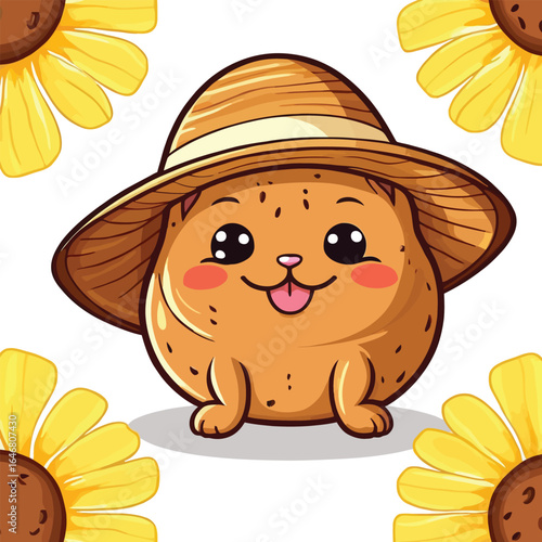 Cute Cartoon Character With Summer Hat Adorable Animal Illustration For Childrens Books Greeting Cards And Playful Designs Conveying Innocence And Lightheartedness
