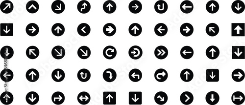 Circle Arrow Icons Collection. Navigation, Direction, and Pointer Symbols in Vector Design
