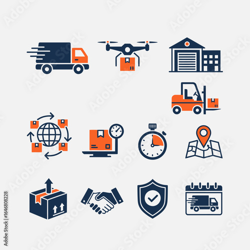 Logistics, Delivery, and Supply Chain Icon Set