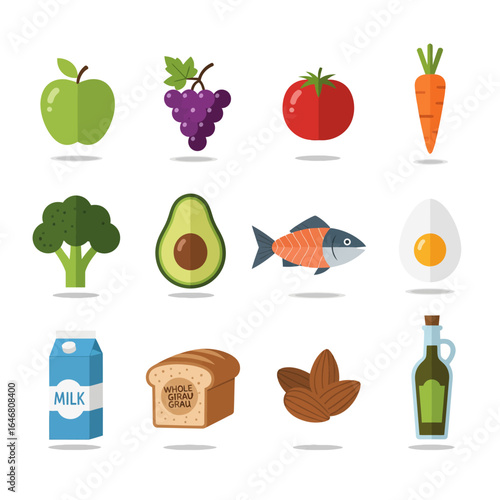 Healthy Food and Nutrition Flat Icon Set