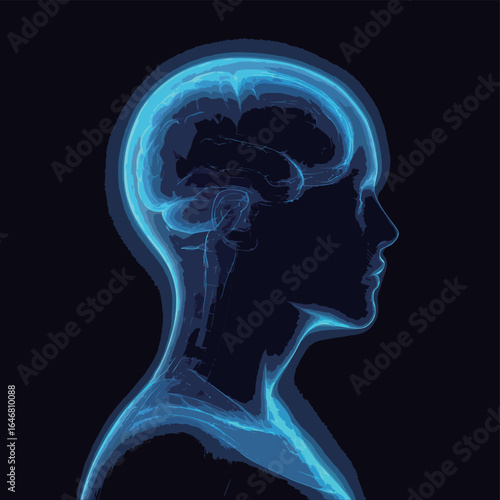 A brain with a light bulb in it. The brain is blue