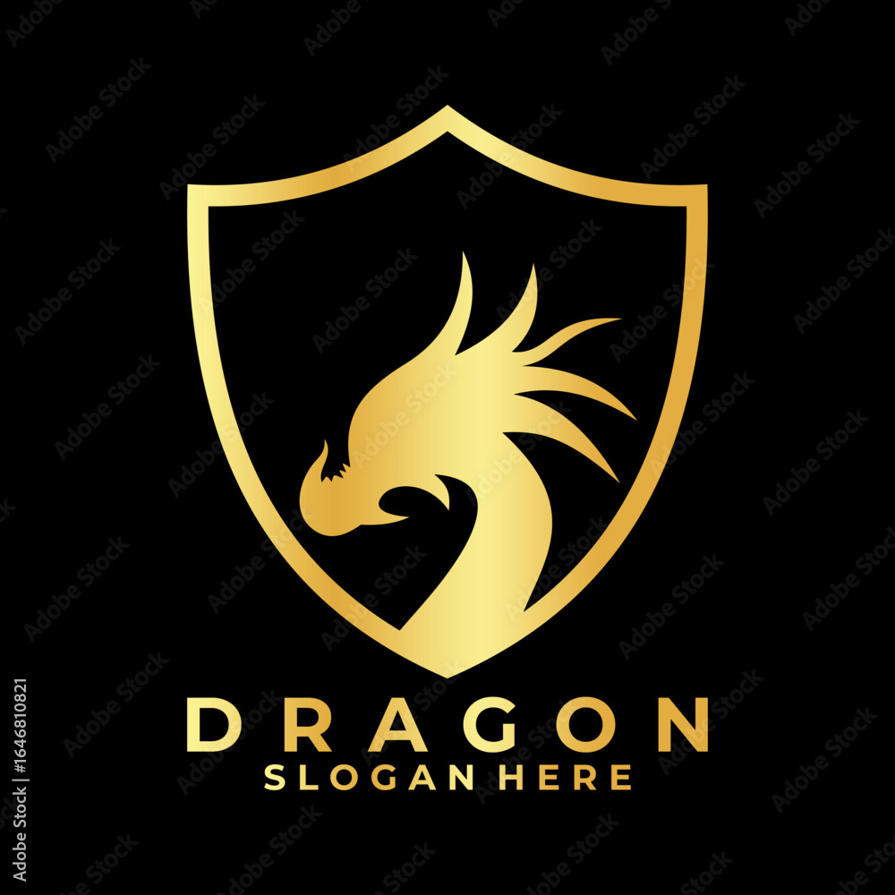 Fototapeta premium Dragon shield logo. Dragon secure logo design vector template