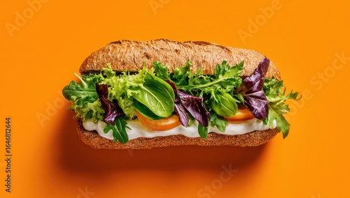 Fresh, whole-grain sandwich with colorful veggies