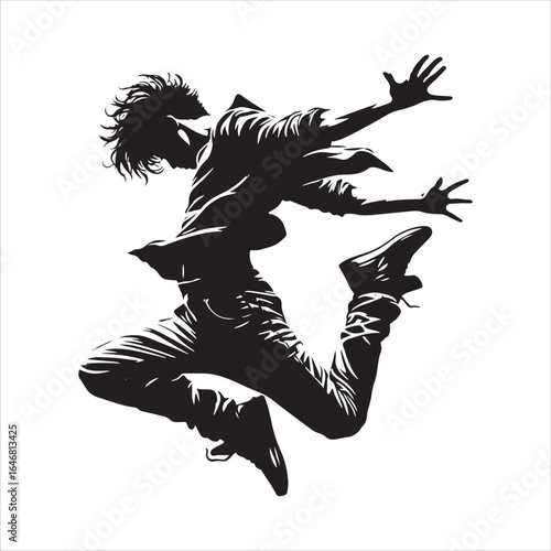Silhouette of a Dancer Leaping in the Air with Arms Outstretched on a White Background jumping airborne