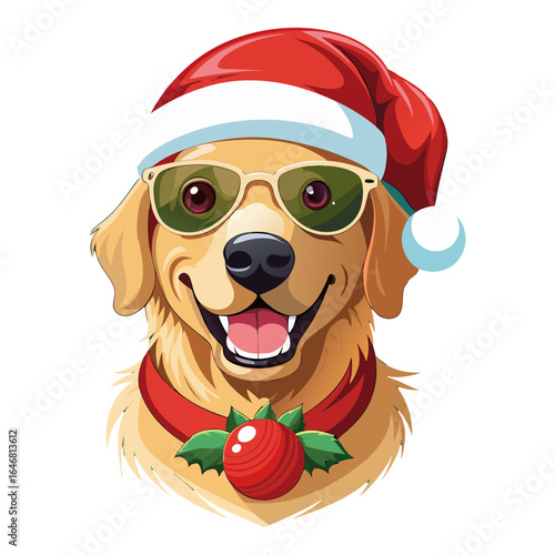 Modern Christmas Dog with sunglasses santa hat 