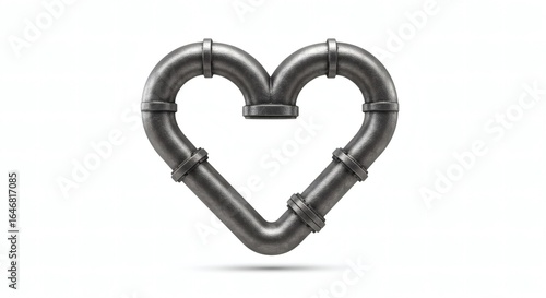 Unique industrial heart made of metal pipes for plumbing or Valentines day love concept