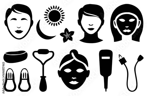 A curated set of minimalist line art icons for facial beauty treatments, perfect for skincare clinics, spa menus, and product packaging.