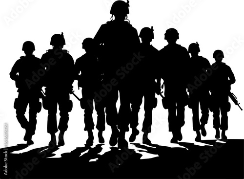 : Military Soldier Silhouette Vector – Tactical Team Combat Illustration