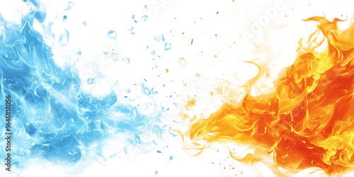 Abstract background with contrasting elements of fire and ice isolated on transparent background
