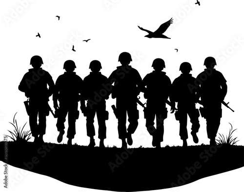 : Military Soldier Silhouette Vector – Tactical Team Combat Illustration