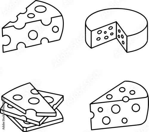 Swiss cheese wedges and wheel slices with holes food dairy