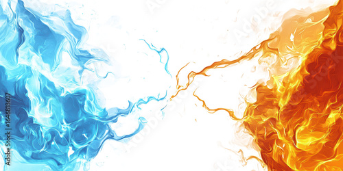 Abstract dynamic contrast of hot fire and cold ice elements clashing with energy isolated on transparent background
