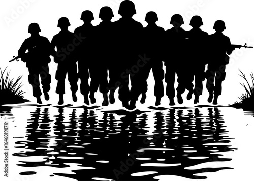 : Military Soldier Silhouette Vector – Tactical Team Combat Illustration