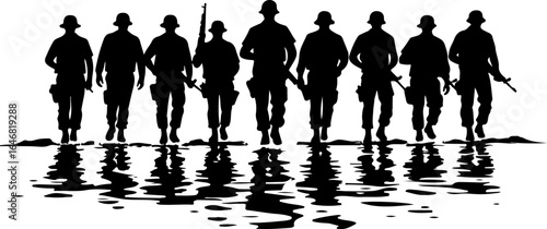 Vintage Military Officers Silhouette – Group of Soldiers Vector Design 