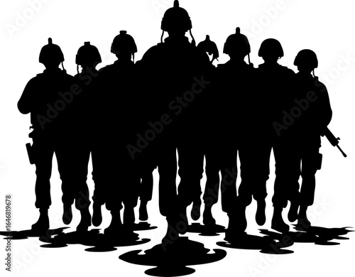 : Military Soldier Silhouette Vector – Tactical Team Combat Illustration