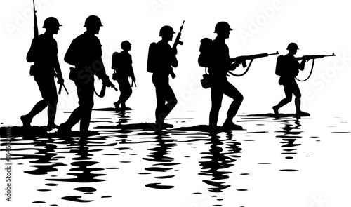 Vintage Military Officers Silhouette – Group of Soldiers Vector Design 