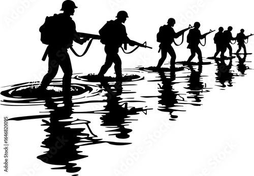 : Military Soldier Silhouette Vector – Tactical Team Combat Illustration