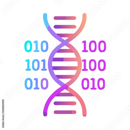 Dna helix with binary code isolated on white background