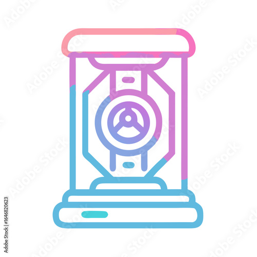 Futuristic teleportation chamber with glowing neon outlines isolated on white background