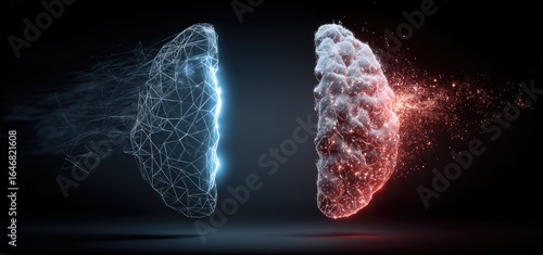 Abstract representation of opposing forces, depicted as two halves of a form