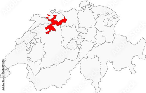 Map of Switzerland highlighting the canton of Solothurn. Ideal for projects on its baroque architecture, proximity to the Jura Mountains, and central location