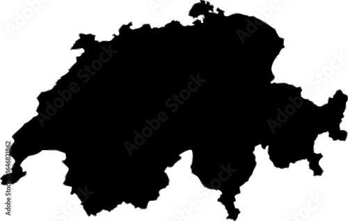 A sleek, black silhouette map of Switzerland. Bold and minimalist, it is perfect for professional, travel, or cultural designs that need a strong visual.
