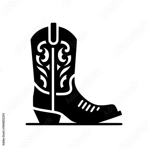 Western style boot black vector icon with transparent background 