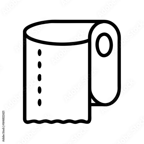 Paper towel roll in minimalist line art style on white background  