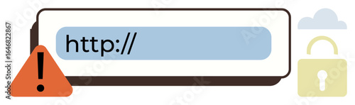 Web address bar with red warning sign and lock indicating potential security risks. Ideal for cybersecurity, internet safety, warnings, data protection, online error messages, digital threats, simple
