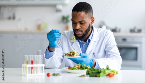 Food Scientist Tasting Healthy Salad in Lab