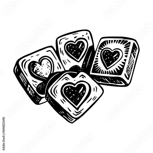 A vintage style illustration denoting love tokens collection