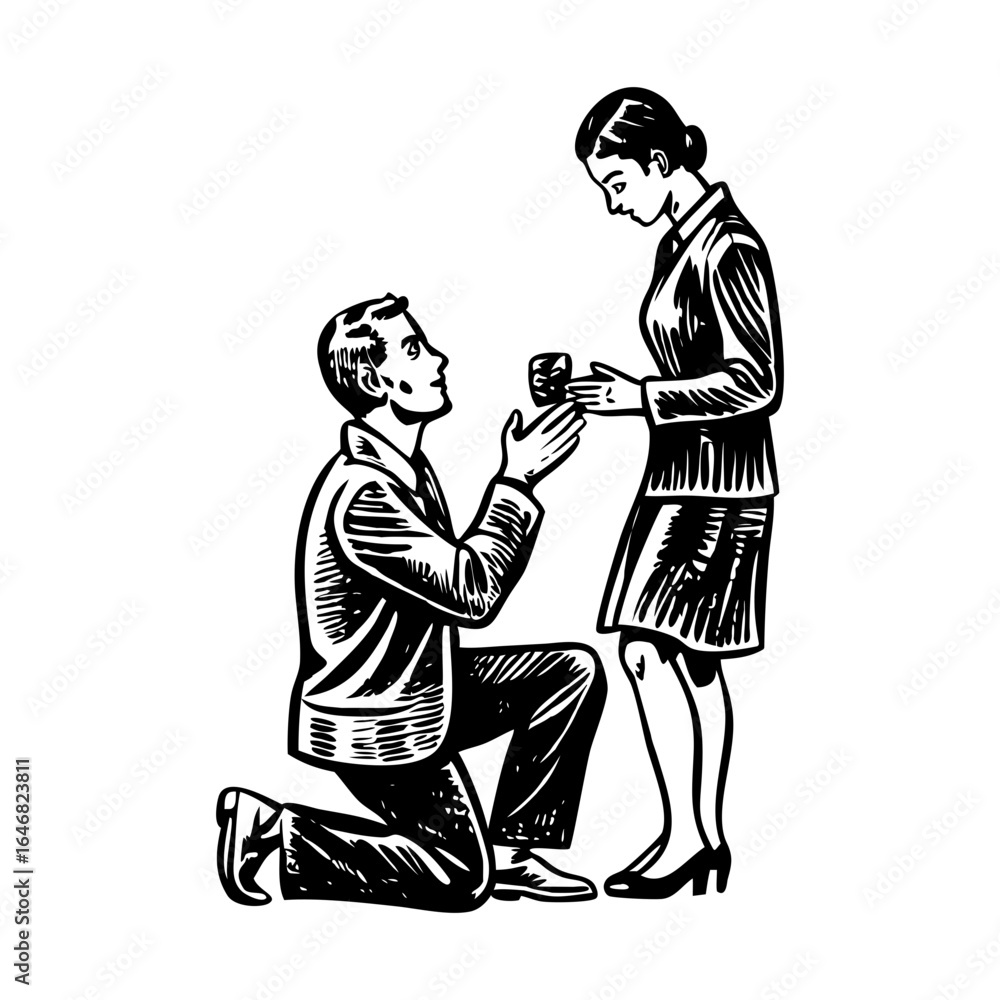Fototapeta premium An illustration of proposing moment designed vintage style