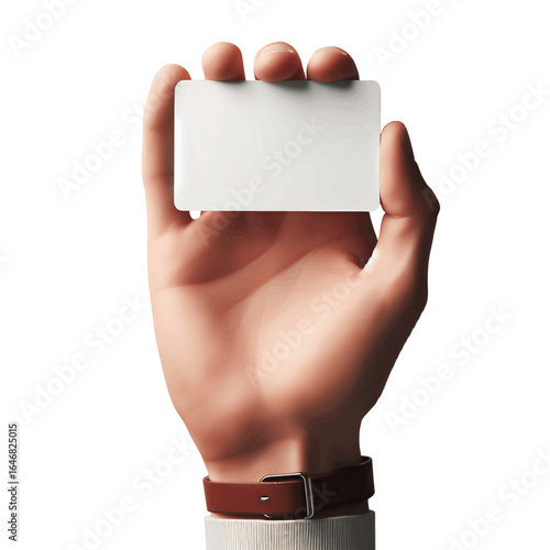 Hand Holding Blank White Card Against Beige Background