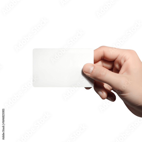 Hand Holding a Blank White Card Against a Neutral Background