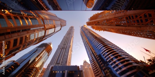 Fototapeta Naklejka Na Ścianę i Meble -  Dubai skyscrapers reaching for the sky at sunset