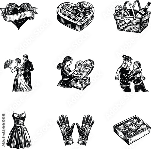 Pack of Vintage Style Valentine Illustrations 