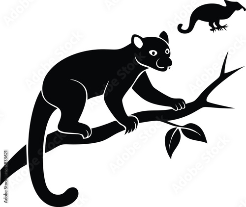 Black Silhouette of a Lemur and a Kangaroo on White Background animal wildlife