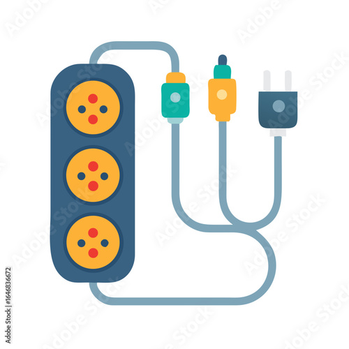 Power extension cord with plugs isolated on white background